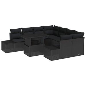 vidaXL Ensemble de canapé de jardin avec coussin 9 Pièces Noir polyrotin