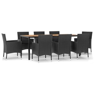 vidaXL Ensemble à manger jardin 9Pièces et coussins noir résine tressée
