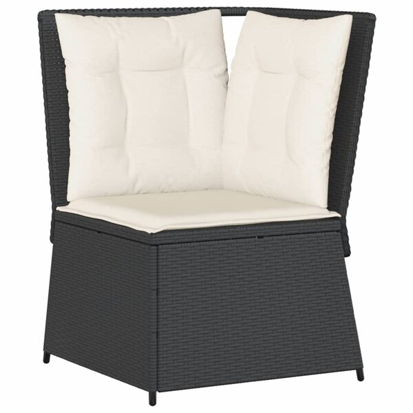 vidaXL Canapé d'angle de jardin avec coussins noir résine tressée
