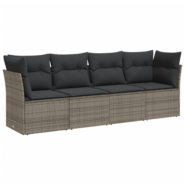vidaXL Salon de jardin 4 Pièces avec coussins gris résine tressée