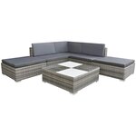 Salon de jardin meuble d'extérieur ensemble de mobilier 6 pièces avec coussins résine tressée gris 02_0016874