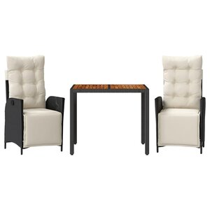 vidaXL Ensemble à manger de jardin avec coussins 3 Pièces Noir