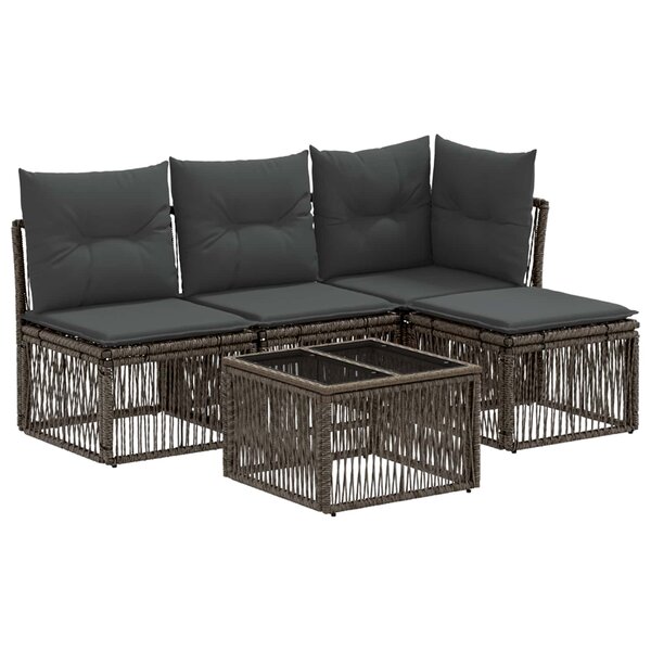 vidaXL Ensemble de canapé de jardin 5 Pièces Gris polyrotin