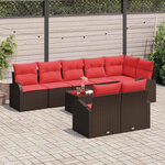 vidaXL Ensemble de canapé de jardin 9 Pièces Marron et rouge polyrotin
