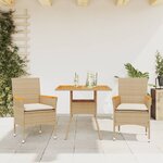 vidaXL Ensemble à manger de jardin et coussins 3Pièces beige rotin acacia