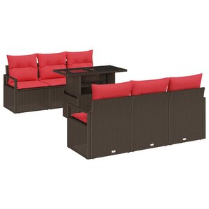 vidaXL Ensemble de canapé de jardin 7 Pièces Marron et rouge polyrotin