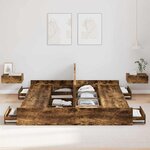 vidaXL Cadre de lit avec rangement avec tiroir Chêne fumé 200 x 200 cm