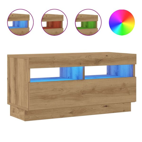 vidaXL Meuble TV avec lumières LED chêne artisanal bois d'ingénierie