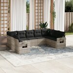 vidaXL Salon de jardin 9 Pièces avec coussins gris clair résine tressée