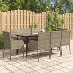 vidaXL Ensemble à manger de jardin 9Pièces et coussins noir et gris