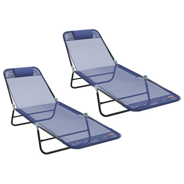 vidaXL Chaises Longues Pliantes 2 Pièces avec Une Têtière en Bleu Textilène