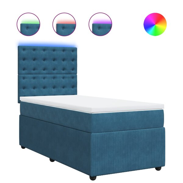 vidaXL Sommier à lattes de lit avec matelas bleu 90x190 cm velours