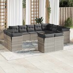 vidaXL Salon de jardin avec coussins 12 Pièces gris clair résine tressée