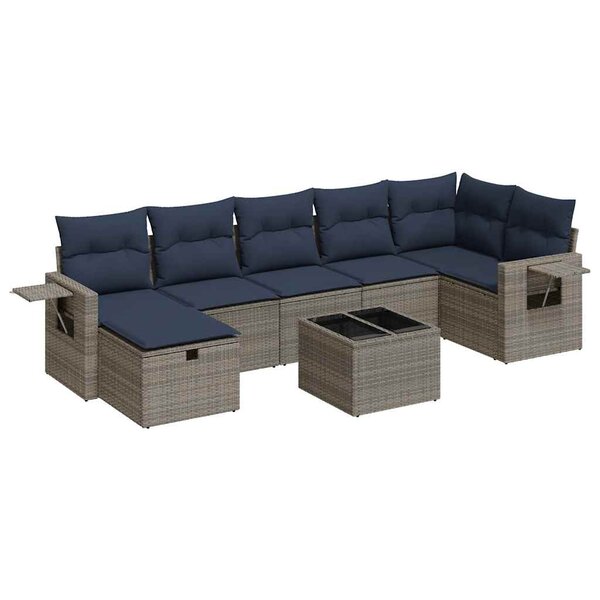 vidaXL Salon de jardin 8 Pièces avec coussins gris résine tressée
