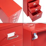 Caisson de bureau armoire meuble de rangement à roulettes avec 5 tiroirs 69 x 28 x 41 cm acier rouge 03_0009105