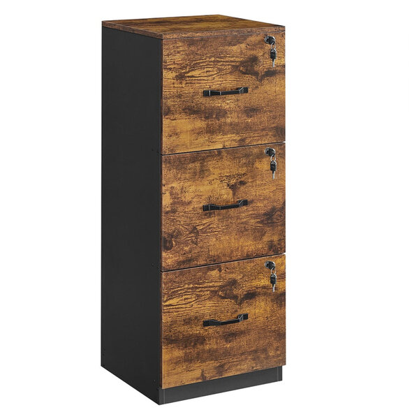 Caisson de bureau à 3 tiroirs meuble de rangement de document support d’imprimante 3 tiroirs verrouillables 40 x 41 x 103 cm rail de suspension réglable pour dossiers marron 12_0004804