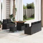 vidaXL Ensemble de 8 Pièces de Canapés de Jardin avec Coussins Noir Poly Rattan Acacia