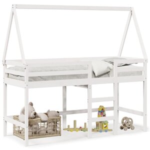 vidaXL Lit superposé avec échelle et toit sans matelas blanc 90x190 cm