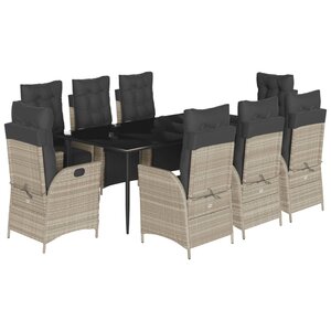 vidaXL Ensemble à manger de jardin et coussins 9 Pièces gris clair rotin