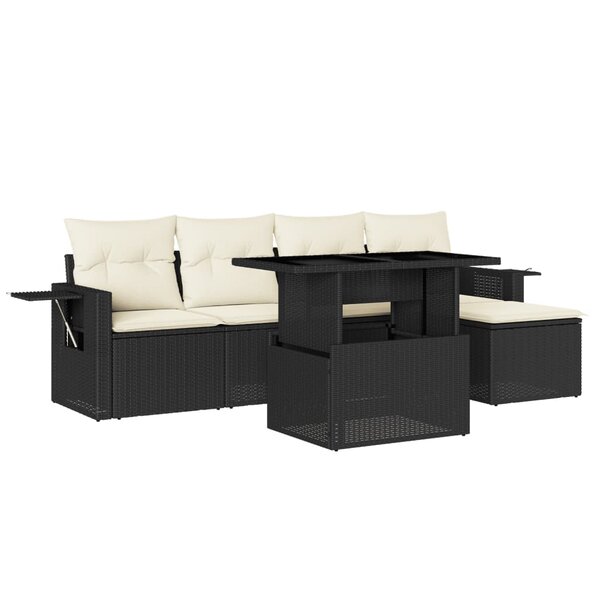 vidaXL Salon de jardin 6 Pièces avec coussins noir résine tressée
