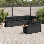 vidaXL Salon de jardin 8 Pièces avec coussins noir résine tressée