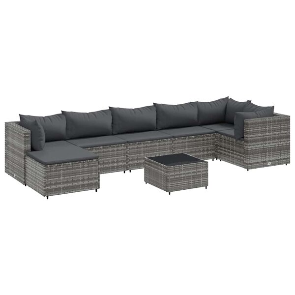 vidaXL Salon de jardin 8 Pièces avec coussins Gris Résine tressée