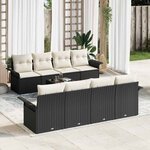 vidaXL Ensemble de canapé de jardin avec coussin 9 Pièces Noir et Crème