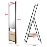 Miroir sur pied avec une étagère chamois 150 x 44 x 60 cm noir effet chêne 03_0007966