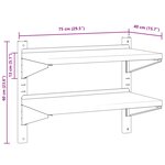 vidaXL Étagère murale à 2 niveaux 75x40x60 cm argenté acier inoxydable