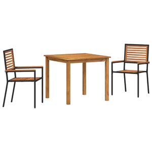 Ensemble de salle à manger de jardin 3 pièces vidaXL en poly rotin noir et acacia