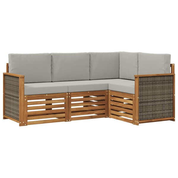 vidaXL Ensembles de canapés avec coussin 4 Pièces Bois d'Acacia Massif
