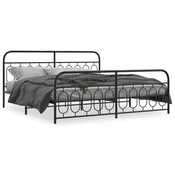 vidaXL Cadre de lit métal sans matelas avec pied de lit noir 200x200cm