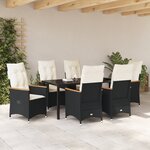 vidaXL Ensemble de salle à manger de jardin de 7 pièces avec coussins en rattan poly noir