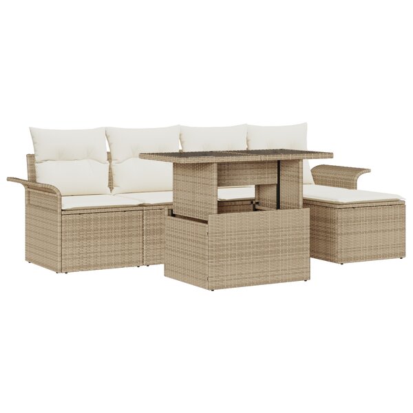 vidaXL Ensemble de Canapés de Jardin 6 pièces avec Coussins Beige Rattan Poly