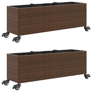 vidaXL Jardinières et roulettes 2Pièces marron 107x32x38cm résine tressée