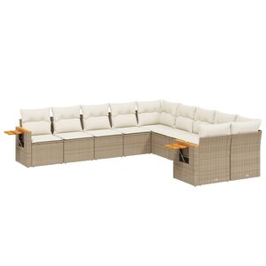vidaXL Salon de jardin avec coussins 10 Pièces beige résine tressée