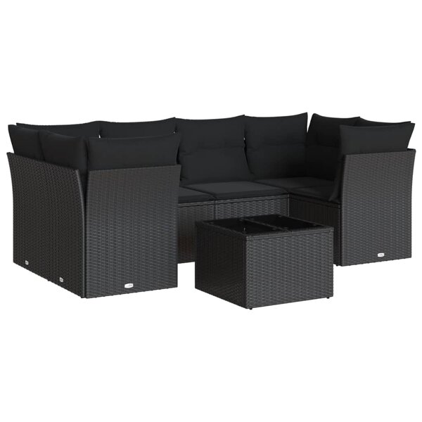 vidaXL Salon de jardin 7 Pièces avec coussins noir résine tressée
