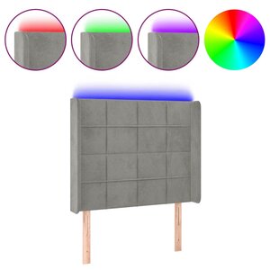 vidaXL Tête de lit à LED Gris clair 103x16x118/128 cm Velours