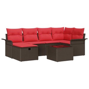 vidaXL Ensemble de canapé de jardin 7 Pièces Marron et rouge polyrotin