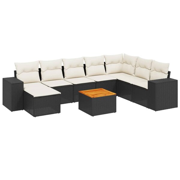vidaXL Salon de jardin 9 Pièces avec coussins noir résine tressée