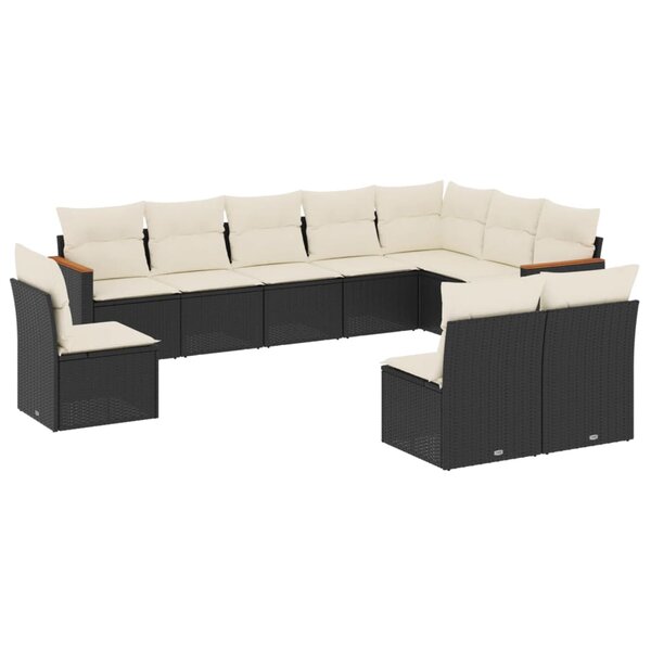vidaXL Salon de jardin 10 Pièces avec coussins noir résine tressée