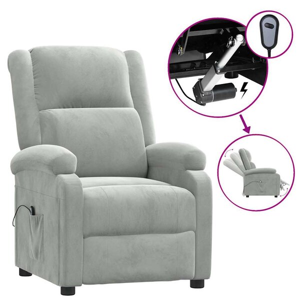 vidaXL Fauteuil inclinable électrique gris clair velours