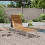 vidaXL Chaise longue avec roues 207x58x35 cm en bois d'acacia et acier inoxydable