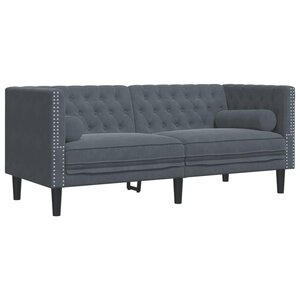 vidaXL Canapé Chesterfield avec traversins 2 places gris foncé velours