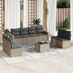 vidaXL Salon de jardin 9 Pièces avec coussins gris résine tressée