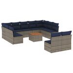 vidaXL Salon de jardin avec coussins 12 Pièces gris résine tressée