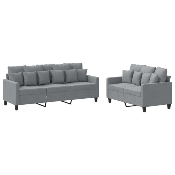 vidaXL Ensemble de canapés 2 Pièces avec coussins Gris clair Tissu