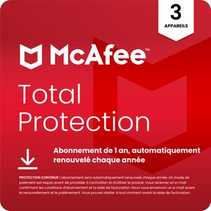 McAfee Total Protection - 3 appareils - Abonnement 1 an - Renouvelé automatiquement chaque année