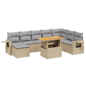 vidaXL Salon de jardin avec coussins 9 Pièces beige résine tressée