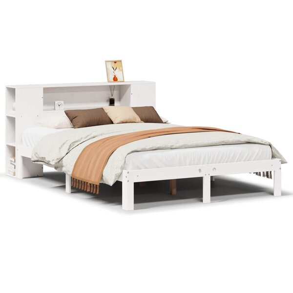 vidaXL Lit bibliothèque sans matelas blanc 120x200 cm bois pin massif